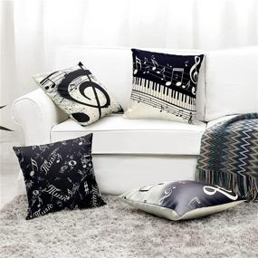 img 2 attached to Set of 4 Black and White Music Pillow Covers, 18x18 Inches, with Note Piano and Letters Design, Cotton Linen Cushion Covers for Bed Decoration