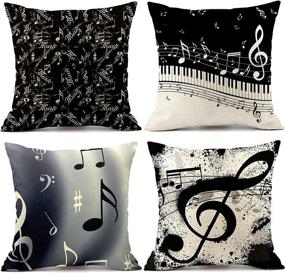 img 4 attached to Set of 4 Black and White Music Pillow Covers, 18x18 Inches, with Note Piano and Letters Design, Cotton Linen Cushion Covers for Bed Decoration