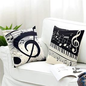 img 3 attached to Set of 4 Black and White Music Pillow Covers, 18x18 Inches, with Note Piano and Letters Design, Cotton Linen Cushion Covers for Bed Decoration