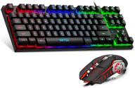 mftek compact rgb rainbow gaming keyboard and mouse set - 87 keys backlit computer keyboard with gaming mouse, usb wired combo for pc gamers, laptops, and work logo