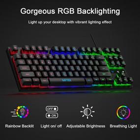 img 3 attached to MFTEK Compact RGB Rainbow Gaming Keyboard and Mouse Set - 87 Keys Backlit Computer Keyboard with Gaming Mouse, USB Wired Combo for PC Gamers, Laptops, and Work