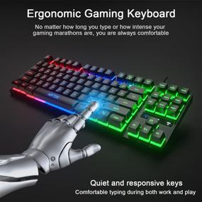 img 2 attached to MFTEK Compact RGB Rainbow Gaming Keyboard and Mouse Set - 87 Keys Backlit Computer Keyboard with Gaming Mouse, USB Wired Combo for PC Gamers, Laptops, and Work
