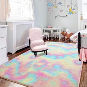 img 2 attached to 🌈 Soft Rainbow Rug for Girls Room: 5 x 8 Feet Fuzzy Cute Colorful Area Rug for Kid Bedroom Nursery - Home Decor Floor Carpet by Toneed