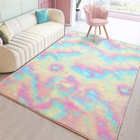 img 4 attached to 🌈 Soft Rainbow Rug for Girls Room: 5 x 8 Feet Fuzzy Cute Colorful Area Rug for Kid Bedroom Nursery - Home Decor Floor Carpet by Toneed