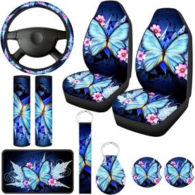 img 4 attached to 🦋 Frienda 10-Piece Car Interior Covers Set: Trendy Butterfly Car Seat Covers, Steering Wheel Cover, and More!