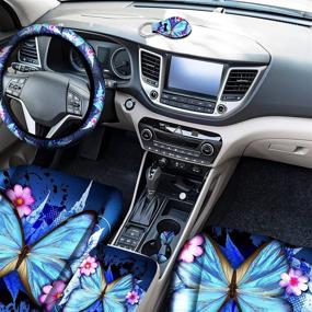 img 2 attached to 🦋 Frienda 10-Piece Car Interior Covers Set: Trendy Butterfly Car Seat Covers, Steering Wheel Cover, and More!