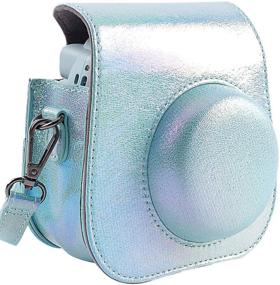 img 4 attached to 📸 Синий защитный и портативный чехол для камер Polaroid & Fujifilm Instax Mini 11/9/8/8+ с карманом для аксессуаров, регулируемым ремешком