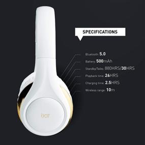 img 2 attached to 🎧 iJoy ISO Bluetooth 5.0 Wireless Over Ear Foldable Stereo Headphones - 30 Hours Battery Life, White/Gold, Built-in Mic