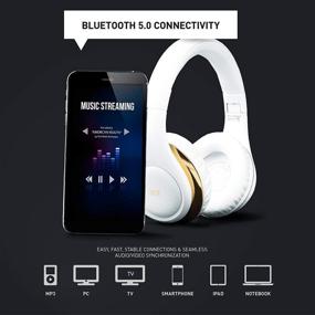 img 1 attached to 🎧 iJoy ISO Bluetooth 5.0 Wireless Over Ear Foldable Stereo Headphones - 30 Hours Battery Life, White/Gold, Built-in Mic