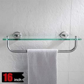 img 2 attached to JQK Bathroom Glass Shelf with 16 Inch Towel Bar - Tempered Glass Shower Storage, 16 by 5 inches, 304 Stainless Steel Brushed Finish - Wall Mount, TGS100-BN