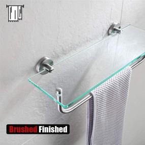 img 1 attached to JQK Bathroom Glass Shelf with 16 Inch Towel Bar - Tempered Glass Shower Storage, 16 by 5 inches, 304 Stainless Steel Brushed Finish - Wall Mount, TGS100-BN