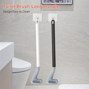 img 3 attached to 🚽 Advanced Long Handle Toilet Brush with Flexible Golf Brush Head - Deep Cleaning Silicone Bowl Cleaner for 360° Sanitation! Wall Mounted, No Drilling Needed. Quick Drying & Space-Saving Design with Sticky Hooks - 1PC White