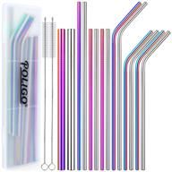 🌈 colorful rainbow stainless steel straws set - 16pcs reusable metal straws with portable case and cleaning brushes for 20, 30 oz yeti tumbler, smoothies, bubble tea - by poligo logo