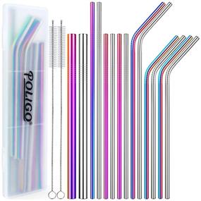 img 4 attached to 🌈 Colorful Rainbow Stainless Steel Straws Set - 16pcs Reusable Metal Straws with Portable Case and Cleaning Brushes for 20, 30 Oz Yeti Tumbler, Smoothies, Bubble Tea - by POLIGO