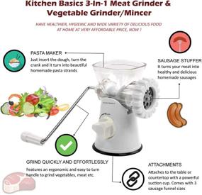 img 1 attached to Versatile 3-in-1 Manual Meat and Vegetable Grinder Mincer with 🔪 3-Size Sausage Stuffer & Pasta Maker Bowl Included - Kitchen Essentials