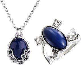 img 2 attached to 💍 US Size 6-11: 2 Pcs Elena & Katherine Sapphire Crystal Vampire Diaries Daylight Ring and Daywalking Necklace