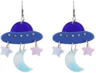 👽 cute ufo dangle earrings: trendy novelty for women & girls - acrylic flying saucer ufo moon and star designs logo