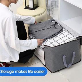 img 2 attached to Extra Large Non-woven Clothing Storage Bag Organizer with Clear Window, Reinforced Handle, and Zipper - Foldable & Reusable for Closet, Underbed - Ideal for Clothes, Blankets, Comforters, Bedding (Gray, Pack of 3, 84L)