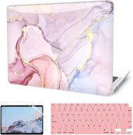 💻 g jgoo macbook air 13 inch case 2021 2020 2019 2018 release m1 a2337 a2179 a1932 touch id, hard shell case with keyboard cover and screen protector, retina macbook air 2020 case, pink marble logo