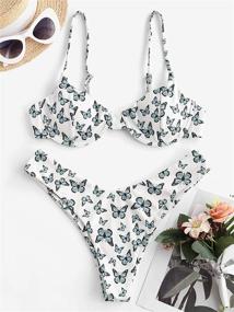 img 3 attached to 👙 ZAFUL Ribbed Underwire Bikini: High Cut with V Notch, Smocked Swimwear and Butterfly Print – Get the Perfect High Leg Bikini Swimsuit for Women