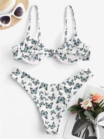 img 2 attached to 👙 ZAFUL Ribbed Underwire Bikini: High Cut with V Notch, Smocked Swimwear and Butterfly Print – Get the Perfect High Leg Bikini Swimsuit for Women