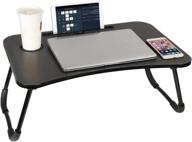 📚 foldable laptop desk with cup slot - astoryou portable notebook stand and reading holder for breakfast, book reading, and movie watching on bed, couch, or sofa - black logo