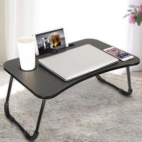 img 3 attached to 📚 Foldable Laptop Desk with Cup Slot - Astoryou Portable Notebook Stand and Reading Holder for Breakfast, Book Reading, and Movie Watching on Bed, Couch, or Sofa - Black