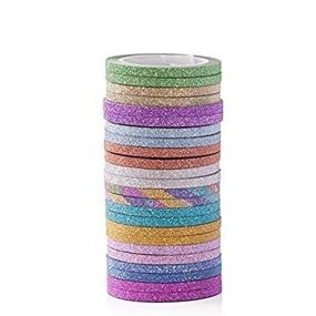 img 2 attached to 24-Piece Set of Skinny Glitter Paper Washi Tapes in 12 Colors