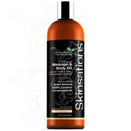 🌿 skinsations - натуральное массажное и телесное масло - без запаха 16oz, расслабляющее, ароматерапия для болезненных мышц, съедобное масло сладкого миндаля с фракционированным кокосовым, виноградным и жожоба маслами, успокаивает сухую, чувствительную кожу логотип