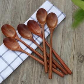 img 3 attached to 🥢 ADLORYEA Wooden Spoons Set of 6 - 9 Inch Wood Soup Spoons for Eating, Mixing, and Stirring - Long Handle Spoon with Japanese Style Kitchen Utensil - Eco Friendly Table Spoon