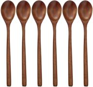 🥢 adloryea wooden spoons set of 6 - 9 inch wood soup spoons for eating, mixing, and stirring - long handle spoon with japanese style kitchen utensil - eco friendly table spoon logo