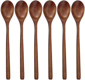 img 4 attached to 🥢 ADLORYEA Wooden Spoons Set of 6 - 9 Inch Wood Soup Spoons for Eating, Mixing, and Stirring - Long Handle Spoon with Japanese Style Kitchen Utensil - Eco Friendly Table Spoon