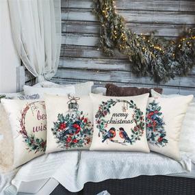 img 2 attached to 🎄 Set of 4 Christmas Pillow Covers 18x18 - Holiday Decorative Outdoor Pillows, Merry Christmas Bird Farmhouse Throw Pillow Cases - Winter Christmas Decorations