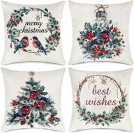 🎄 set of 4 christmas pillow covers 18x18 - holiday decorative outdoor pillows, merry christmas bird farmhouse throw pillow cases - winter christmas decorations logo