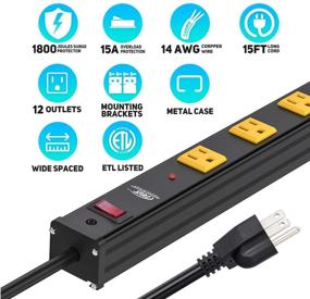 img 3 attached to CRST Heavy Duty Surge Protector Power Strip: 12-Outlet, 15ft Cord, Wide Spaced, Mounting Brackets, 15A Breaker, 1800 Joules