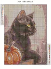 img 2 attached to AIRDEA 5D Full Drill DIY Square Diamond Painting Kit - Halloween Black Cat Pumpkin Decorations Embroidery Cross Stitch Arts Craft Canvas Wall Decor - 30x40 cm
