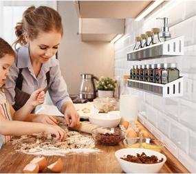 img 3 attached to 🌶️ Auledio 4 Pack Kitchen Counter-top or Wall Mount Spice Rack Jars Storage Organizer: Stylish and Space-saving Solution in Sliver