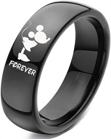 img 3 attached to Mickey Mouse Kiss Forever Together Promise Wedding Band: XAHH His and Hers Matching Set Couple Titanium Steel Rings in Black