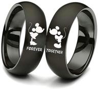 mickey mouse kiss forever together promise wedding band: xahh his and hers matching set couple titanium steel rings in black logo