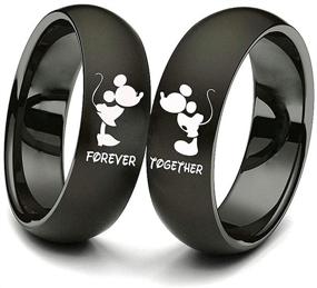 img 4 attached to Mickey Mouse Kiss Forever Together Promise Wedding Band: XAHH His and Hers Matching Set Couple Titanium Steel Rings in Black