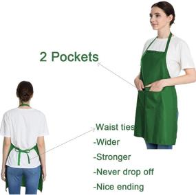 img 2 attached to 👩 LOYHUANG 6PCS Green Plain Color Bib Apron for Adult Women Unisex with 2 Front Pockets – Durable, Comfortable, Washable Aprons for Chef, Cooking, Baking, Kitchen, Restaurant, Crafting