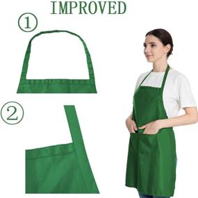 img 3 attached to 👩 LOYHUANG 6PCS Green Plain Color Bib Apron for Adult Women Unisex with 2 Front Pockets – Durable, Comfortable, Washable Aprons for Chef, Cooking, Baking, Kitchen, Restaurant, Crafting