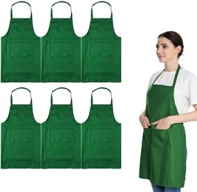 img 4 attached to 👩 LOYHUANG 6PCS Green Plain Color Bib Apron for Adult Women Unisex with 2 Front Pockets – Durable, Comfortable, Washable Aprons for Chef, Cooking, Baking, Kitchen, Restaurant, Crafting