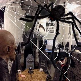 img 2 attached to 🕷️ Ocato 200-Inch Halloween Spider Web + 59-Inch Giant Spider Decorations - Fake Spider with Triangular Huge Spider Web for Indoor/Outdoor Halloween Decorations - Yard, Home, Costumes, Parties, Haunted House Décor