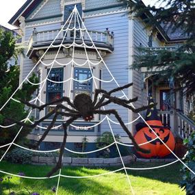 img 4 attached to 🕷️ Ocato 200-Inch Halloween Spider Web + 59-Inch Giant Spider Decorations - Fake Spider with Triangular Huge Spider Web for Indoor/Outdoor Halloween Decorations - Yard, Home, Costumes, Parties, Haunted House Décor