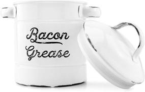 img 1 attached to 🐖 AuldHome White Enamelware Grease Container: Farmhouse Style Bacon Grease Can with Strainer – Keto-Friendly Solution