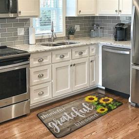 img 1 attached to 🌻 Fall Washable Sunflower Kitchen Rug: Thankful, Grateful, Blessed Mat for Non-Slip Comfort and Farmhouse Decor