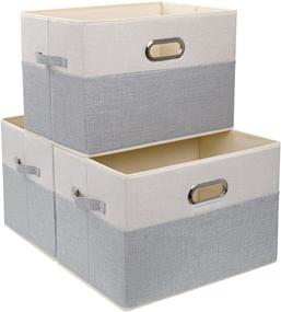 img 4 attached to 📦 DIMJ Large Closet Organizer Storage Bins - Washable Storage Basket for Shelves, Collapsible Rectangular Fabric Basket for Clothes, Toys, Home - Beige/Grey