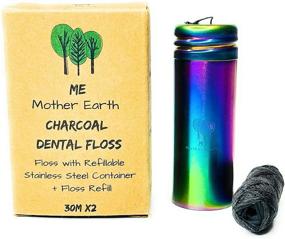 img 1 attached to 🌿 Vegan Biodegradable Bamboo Charcoal Dental Floss & Refillable Stainless Steel Rainbow Container Set – 2x33yds, Natural Candelilla Wax, Peppermint Flavor, Eco-Friendly Oral Care Solution