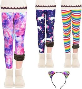 img 4 attached to 🌈 ZukoCert Girls Leggings Winter Thick Warm Cotton Fleece Lined Pants 4-10 Years Rainbow Print Cozy Girls Leggings